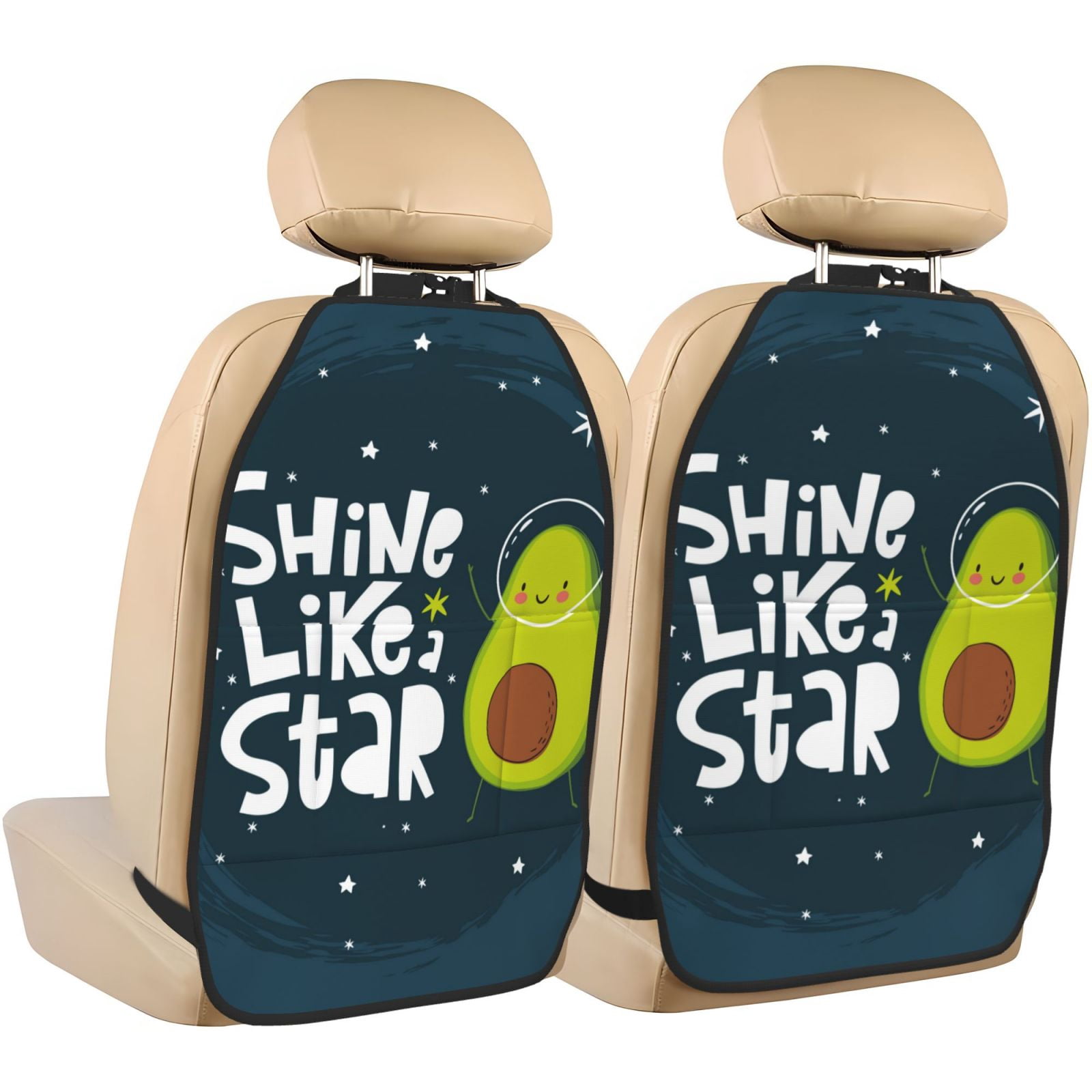 Xecao Avocado in Space1 Pattern Car Seat Back Protector 2 Pack Large Capacity Pocket, Kick Mats Back Seat Protector