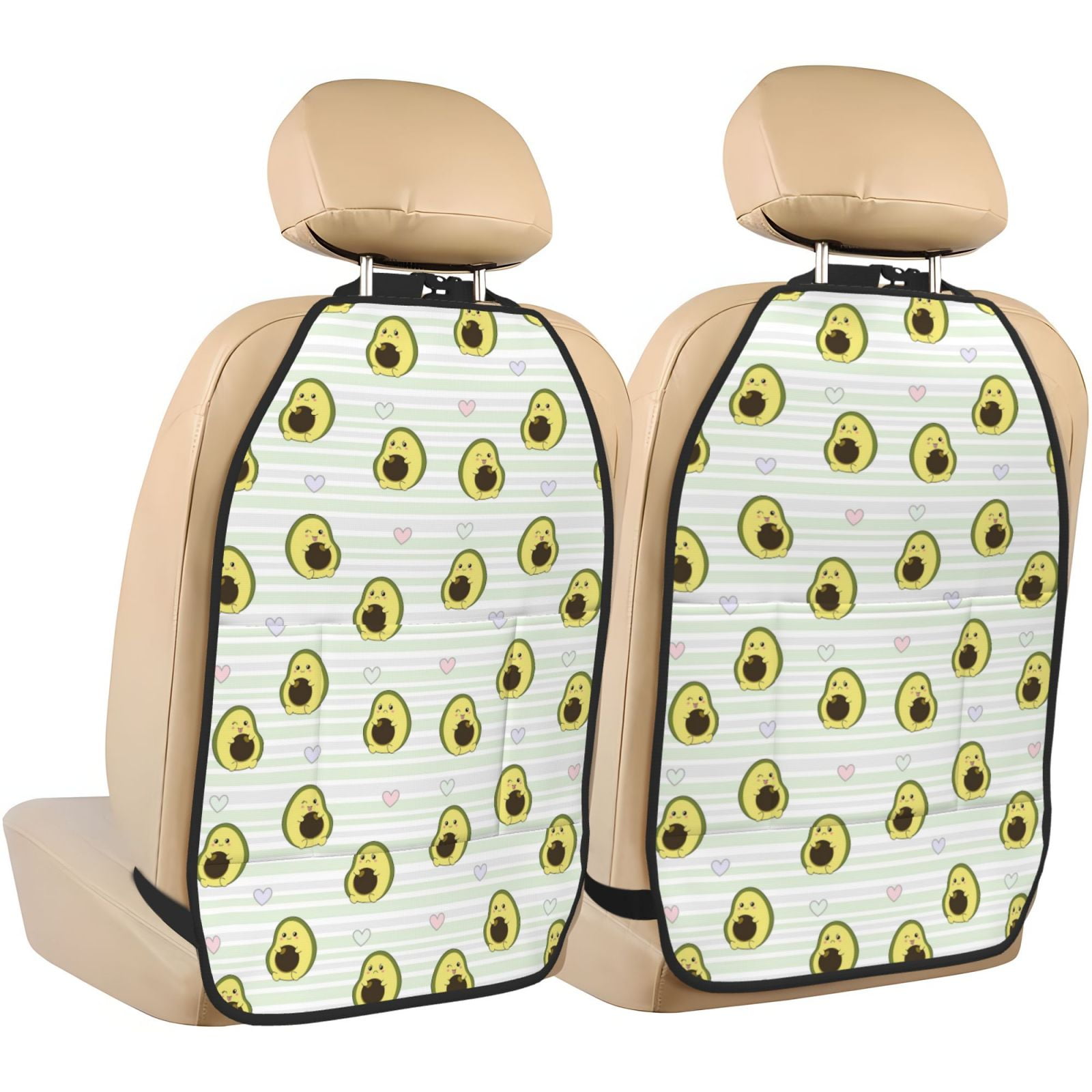 Xecao Avocado of a Hear Pattern Car Seat Back Protector 2 Pack Large Capacity Pocket, Kick Mats Back Seat Protector