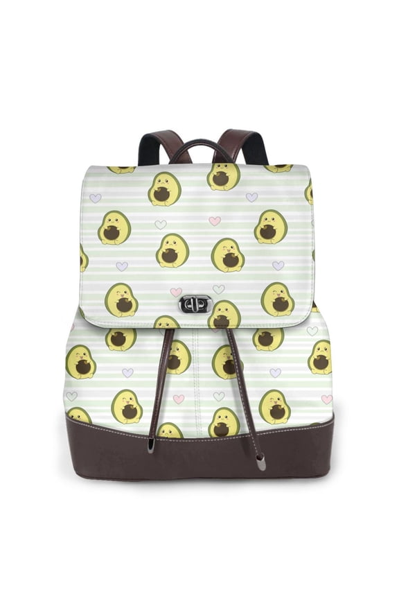 Avocado of a Hear Print Large Backpack Soft Leather for Women Travel with Compartment, Adjustable Convertible Strap