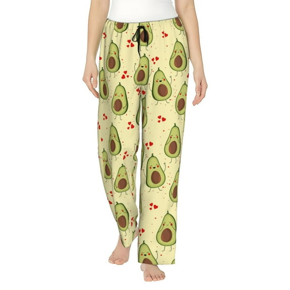 Xecao Avocados And Hearts Print Women's Straight Lounge Pajama Pants,The Epitome of Relaxed Sleepwear-Medium