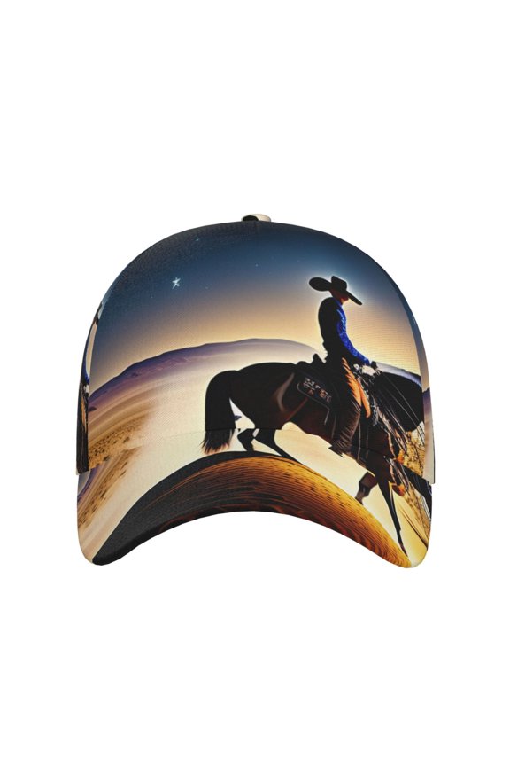 Azure Sky Western Desert Cowboy for Baseball Cap: Unisex, crafted from classic polyester twill fabric, featuring a soft unconstructed design