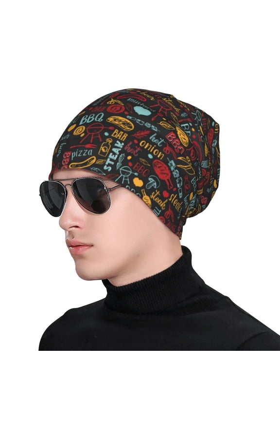 BBQ Barbecue Grill Print Beanie Knitted Hat for Men Women, Winter Fashion Knit Cuffed Caps Unisex
