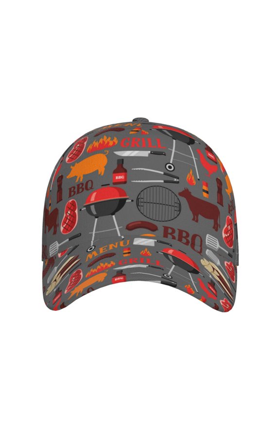 BBQ Icons for Baseball Cap: Unisex, crafted from classic polyester twill fabric, featuring a soft unconstructed design