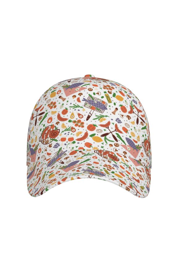 BBQ Party1 for Baseball Cap: Unisex, crafted from classic polyester twill fabric, featuring a soft unconstructed design