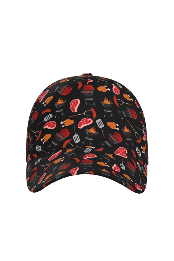 BBQ for Baseball Cap: Unisex, crafted from classic polyester twill fabric, featuring a soft unconstructed design