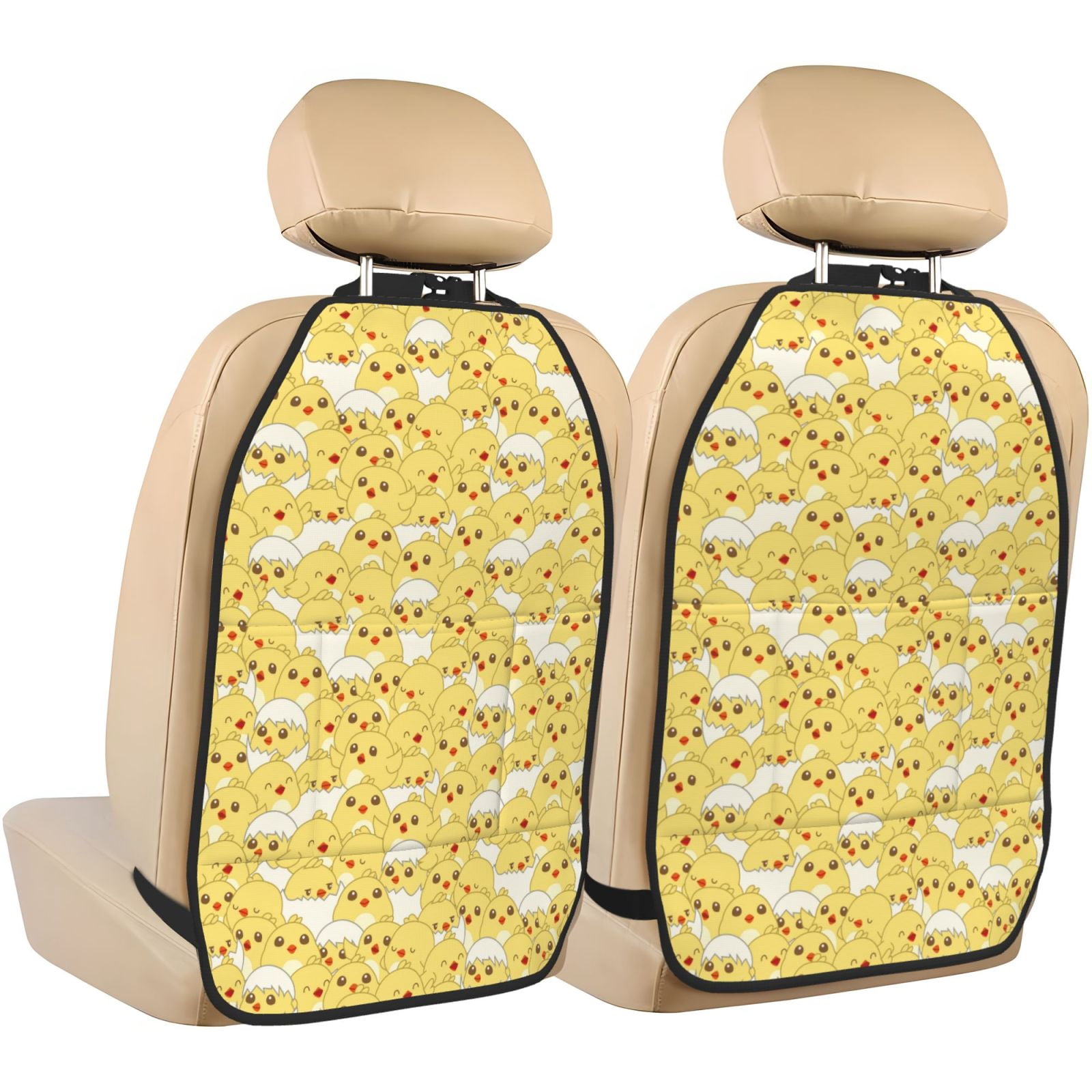 Xecao Baby Chicks Pattern Car Seat Back Protector 2 Pack Large Capacity Pocket, Kick Mats Back Seat Protector