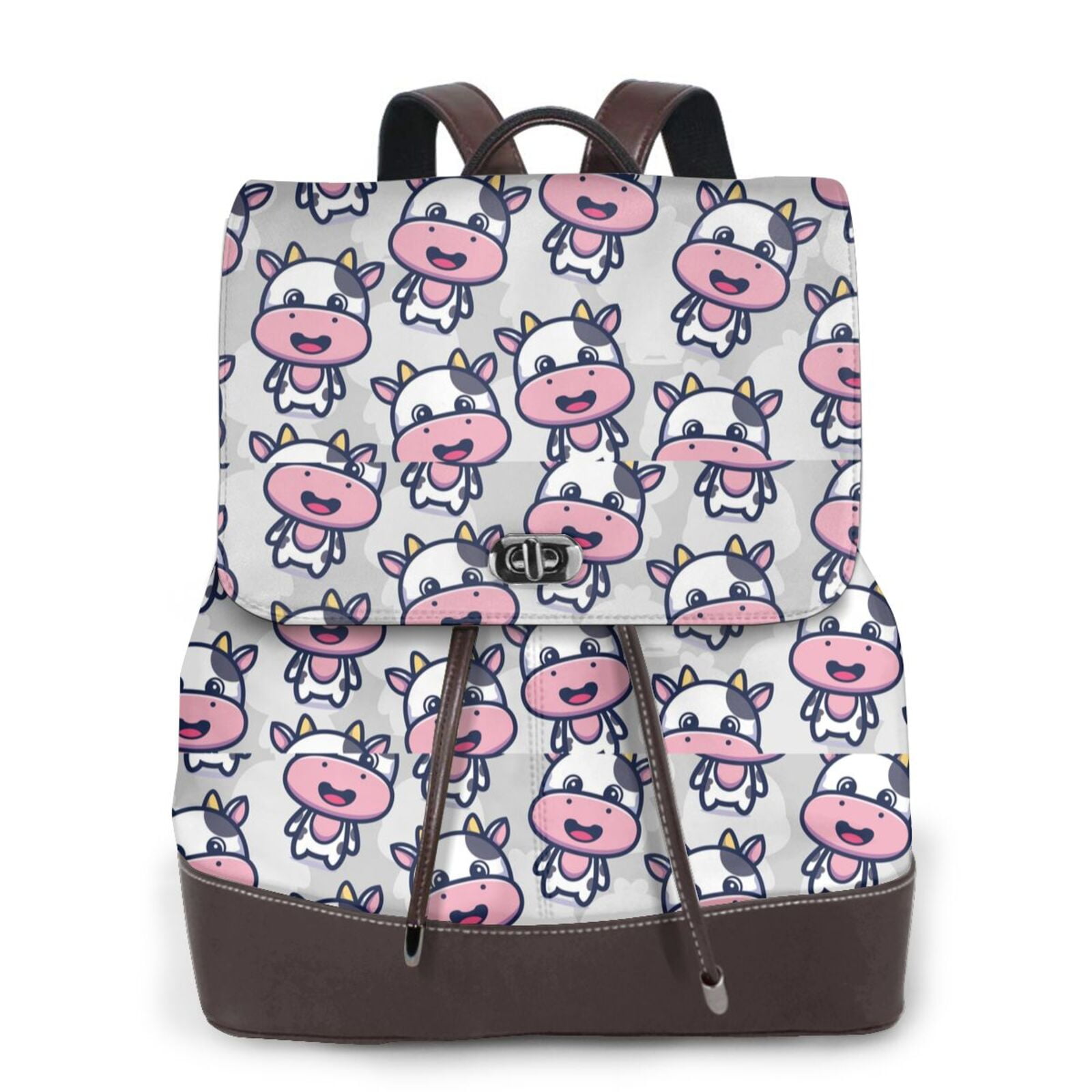 Xecao Baby Cow Print Large Backpack Soft Leather for Women Travel with Compartment, Adjustable Convertible Strap