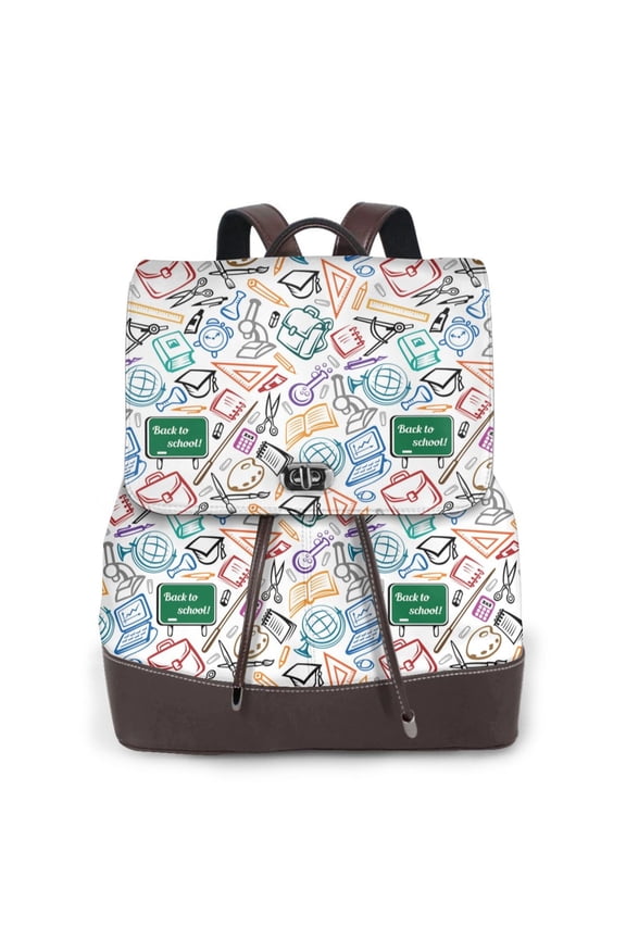 Back To School Print Large Backpack Soft Leather for Women Travel with Compartment, Adjustable Convertible Strap