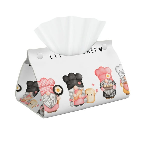 Xecao Baker Gnome Print Tissue Box Cover,Modern PVC Leather Square Tissue Box Holder for Creative Decorative