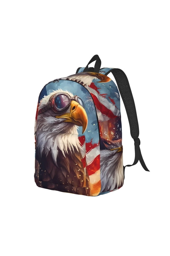 Bald Eagle Pilot Canvas College Laptop Backpack, a durable rucksack designed for both men and women, ideal for travel, school, and daily use-Small