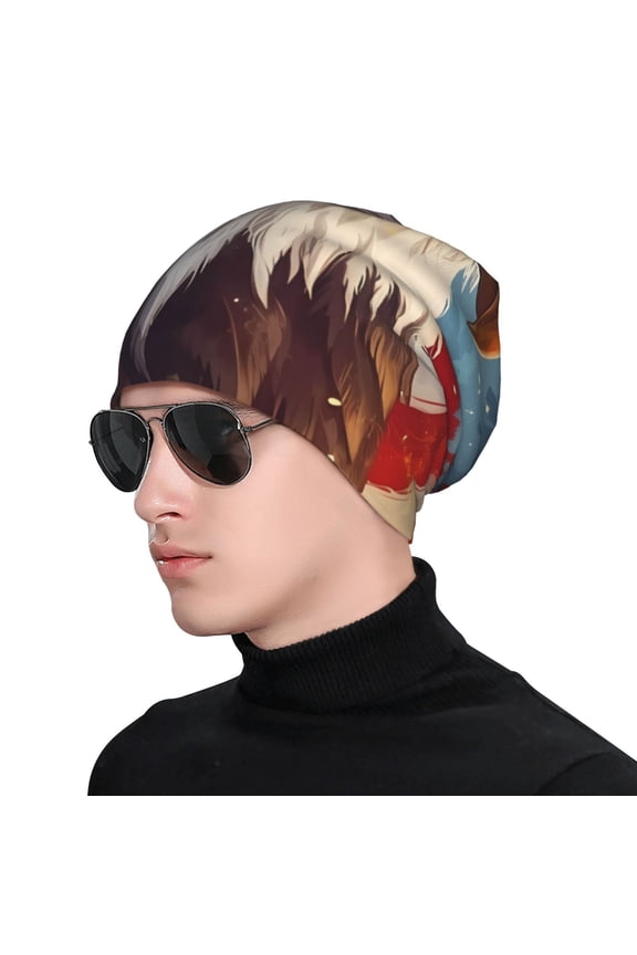 Bald Eagle Pilot Print Beanie Knitted Hat for Men Women, Winter Fashion Knit Cuffed Caps Unisex