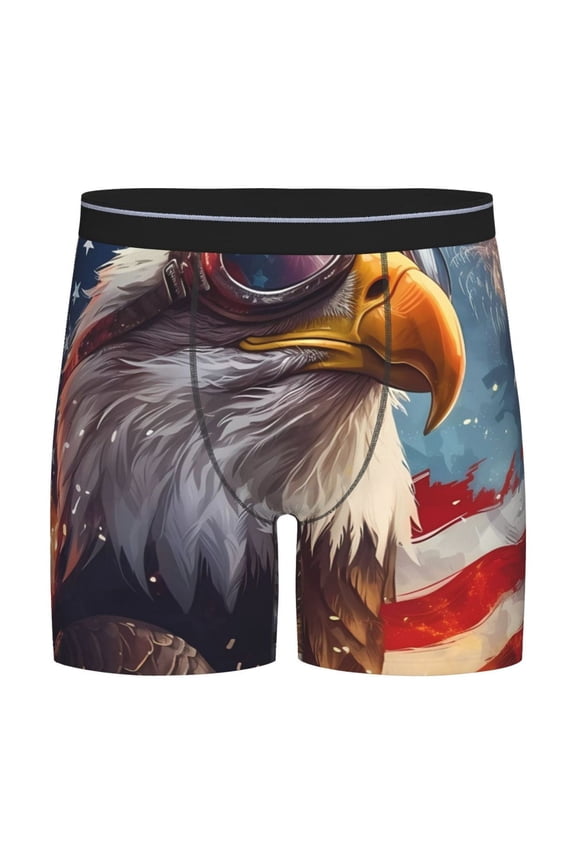 Bald Eagle Pilot Print Boxer Briefs for Men's Stretch Moisture-Wicking Underwear, Mid-Rise Classics breathable fabric