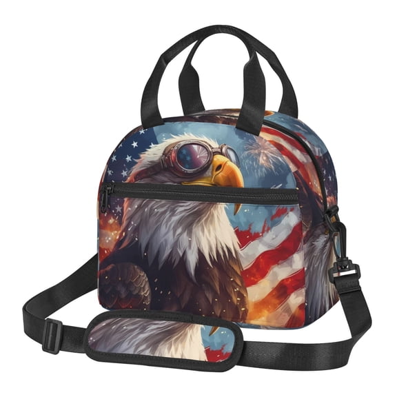 Xecao Bald Eagle Pilot Print Insulated Lunch Box, Lunch Cags Lunch Bag Featuring An Adjustable Shoulder Strap