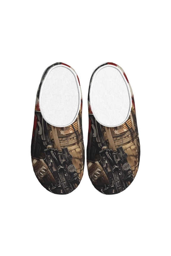 Bald Eagle Soldier Print Cotton Slippers Fuzzy Warm Cozy Slippers Non Slip House Slippers For Indoor Outdoor Cotton Slippers House Slippers-11