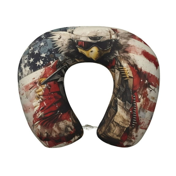 Xecao Bald Eagle Soldier Print Memory Foam Cervical Neck Pillow Versatile U-Shaped Pillows for Home,Office,Camping,Travelling,Soft Washable Cover