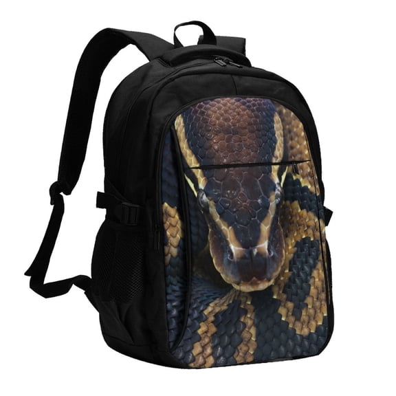 Xecao Ball Phyton Snake for Travel Laptop Backpack, USB-Charging-Enabled, Spacious Business Backpack for Men and Women,College School Computer Bag