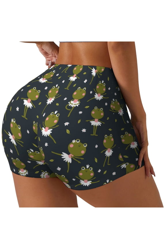Ballerina Frogs Print Workout Shorts for Women Soft Smooth Gym Yoga Scrunch Active Tennis Workout Running Shorts-Medium
