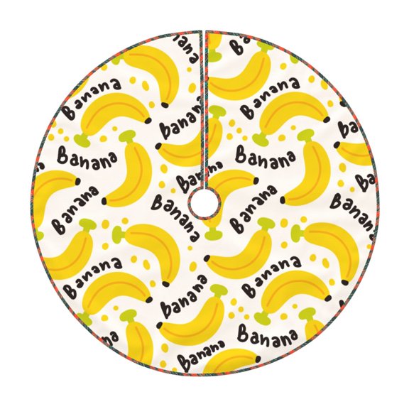 Xecao Banana Fruit Pattern Christmas Tree Skirt Round Xmas Tree Mat Base Cover for Holiday Home Decorations-36"