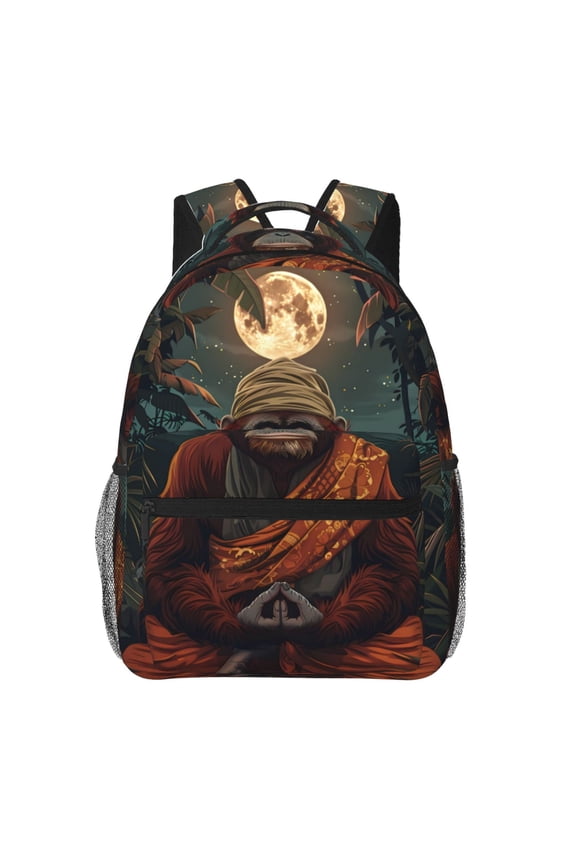 Banana Leaf Meditating Gorilla Backpack, a stylish and functional choice for both men and women, is the perfect basic bookbag for college, work, or travel