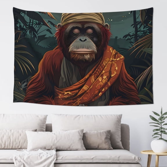 Xecao Banana Leaf Meditating Gorilla Print Tapestry, Wall Hanging Room Funny Decor, Backdrop Room Decor for Bedroom Living Room dormitory