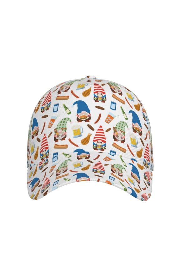 Barbecue Gnomes for Baseball Cap: Unisex, crafted from classic polyester twill fabric, featuring a soft unconstructed design