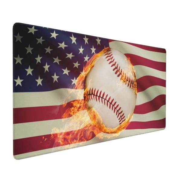 Xecao Baseball Ball With Flag Print Large Mouse Pad, 16x35.5in Mousepad, Professional Non-Slip Rubber Base Big Mouse Pad, Mouse Pad for Gaming & Office Full Desk Mouse Pad