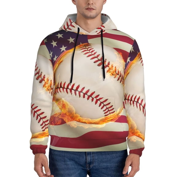 Xecao Baseball Ball With Flag Pattern Men's Adult Pullover Hoodie,Hooded Sweatshirt-X-Large