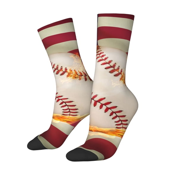 Xecao Baseball Ball With Flag Pattern Sport Socks for Women and Men Crew Socks Sporty Calf Socks Casual Socks