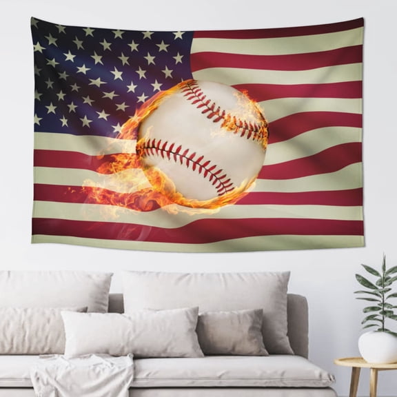 Xecao Baseball Ball With Flag Print Tapestry, Wall Hanging Room Funny Decor, Backdrop Room Decor for Bedroom Living Room dormitory