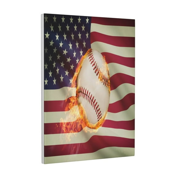 Xecao Baseball Ball With Flag for Ready-to-Hang Canvas Art 12x16 Inches - Waterproof HD Print Solid Wood Frame for Gifting,Vertical