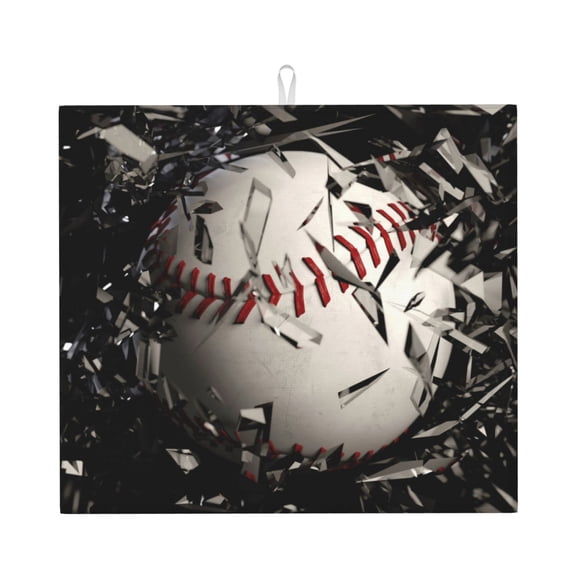 Xecao Baseball Breaking Glass Print Dish Drying Mat for Kitchen Counter,Absorbent Coffee Bar Mat, Dish Drainer Rack Mats,Dining Room Decoration