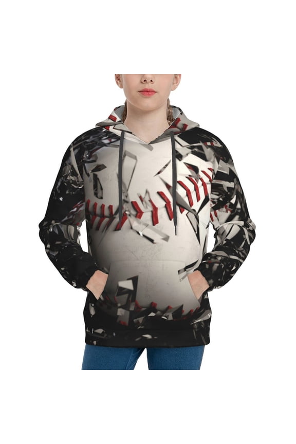 Baseball Breaking Glass Print Youth Hoodie Sweatshirt,Boys Hoodies,Essentials Hoodie-Small