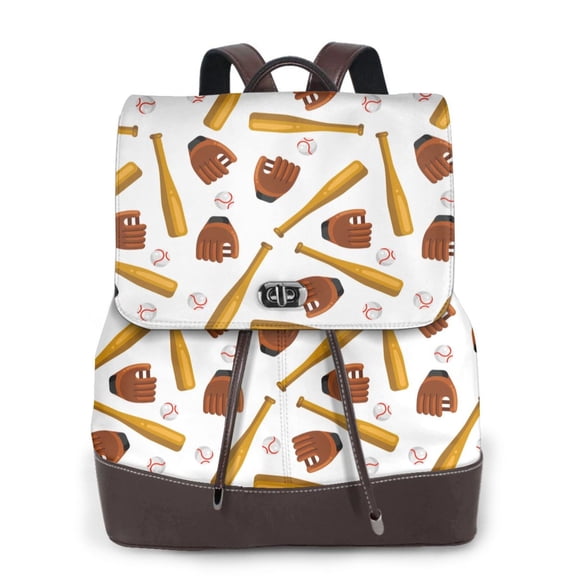 Xecao Baseball Sport Print Large Backpack Soft Leather for Women Travel with Compartment, Adjustable Convertible Strap