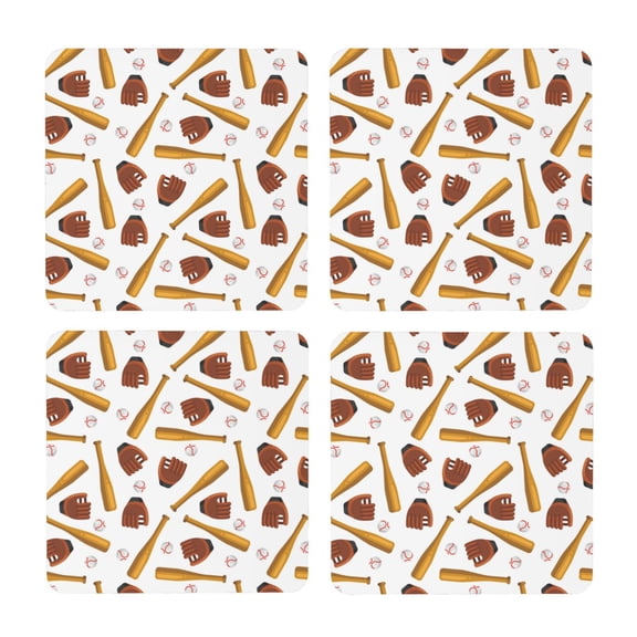 Xecao Baseball Sport for MDF Cork Coaster 4 Pcs,Drink Coasters,Suit for House Warming Gifts New Home ,Coffee Table Decor-Square
