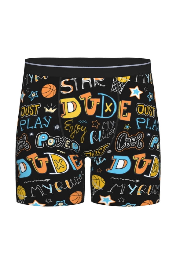 Basketball Print Boxer Briefs for Men's Stretch Moisture-Wicking Underwear, Mid-Rise Classics breathable fabric