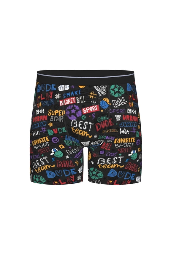 Basketball Print Boxer Briefs for Men's Stretch Moisture-Wicking Underwear, Mid-Rise Classics breathable fabric