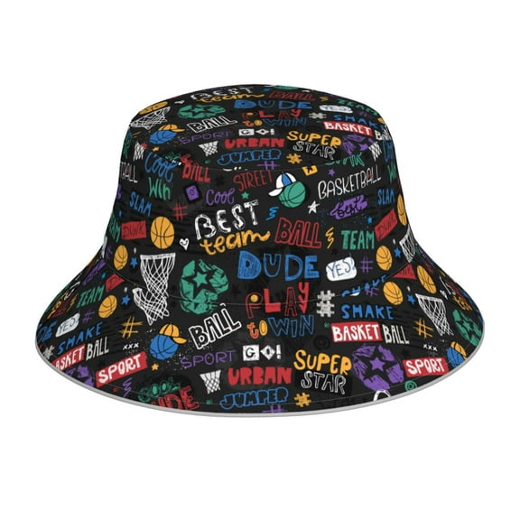 Xecao Basketball Print Men and Women Night Reflective Hat Runner Cap Visor Bucket Hat Boonie Cap