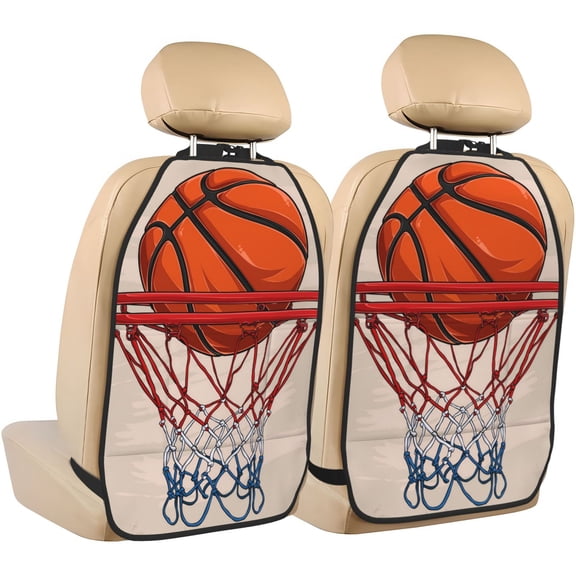 Xecao Basketball Shot Pattern Car Seat Back Protector 2 Pack Large Capacity Pocket, Kick Mats Back Seat Protector