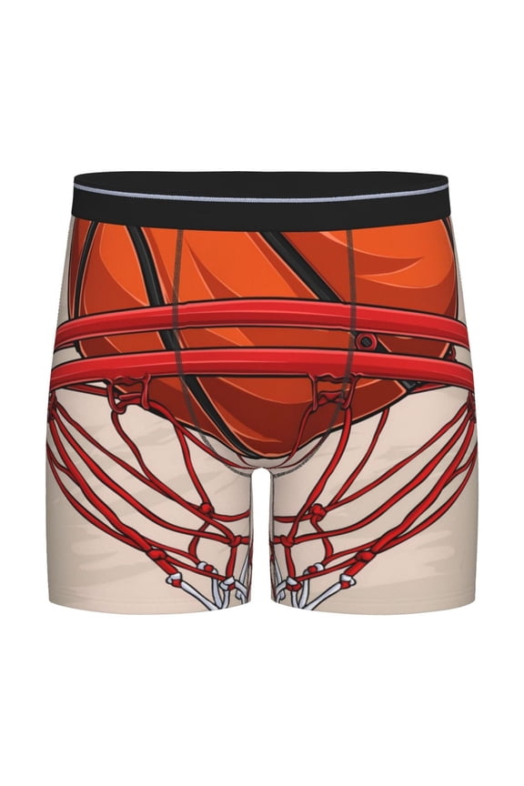 Basketball Shot Print Boxer Briefs for Men's Stretch Moisture-Wicking Underwear, Mid-Rise Classics breathable fabric