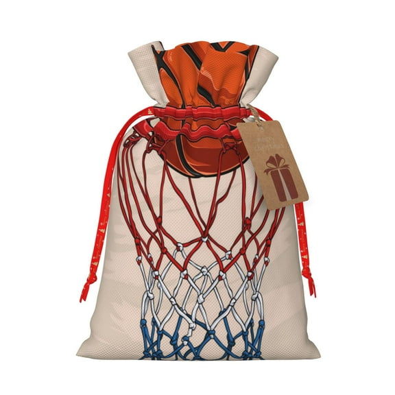 Xecao Basketball Shot Print Burlap Gift Bags with Drawstring and Gift Tags, Gift Bags, Burlap Bags, Jute Bags for Party, Christmas, DIY Craft Bags-Medium