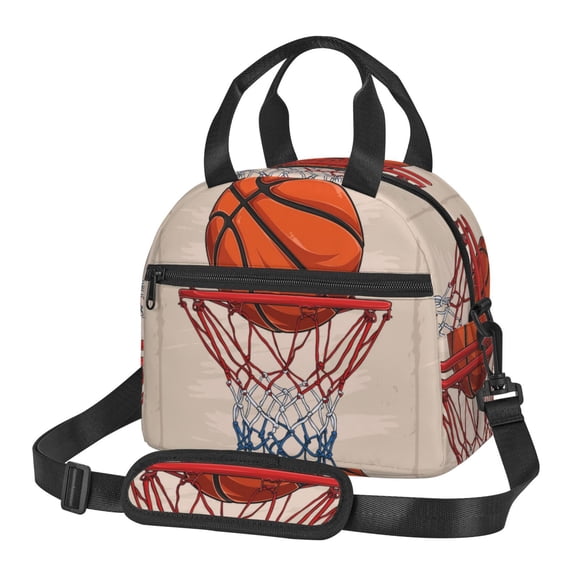 Xecao Basketball Shot Print Insulated Lunch Box, Lunch Cags Lunch Bag Featuring An Adjustable Shoulder Strap