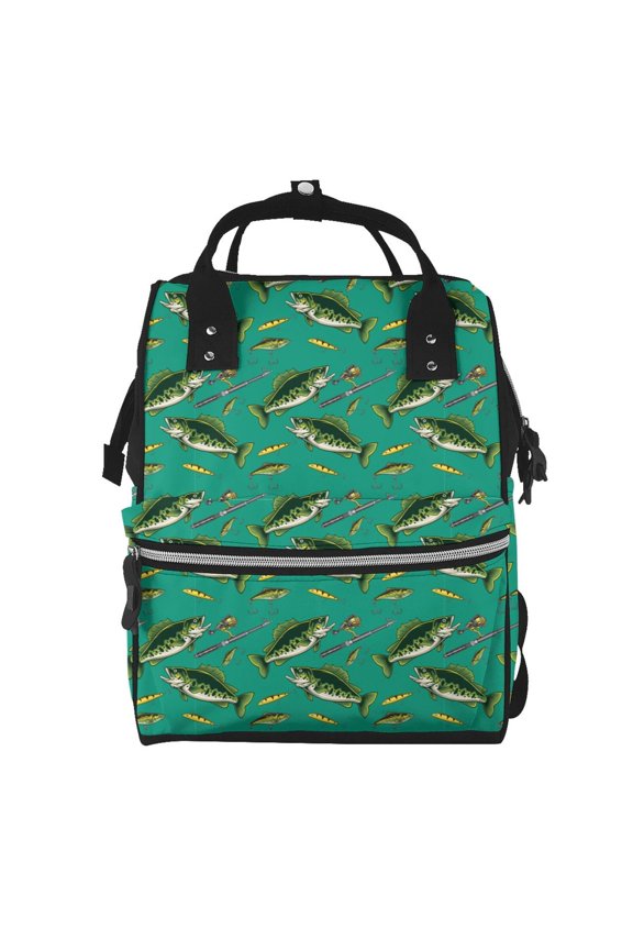 Bass Fish Print Large Capacity Nappy Bag Is a Multi-Functional Waterproof Travel Backpack, Perfect as a Nursing Bag or Mummy Backpack for Women