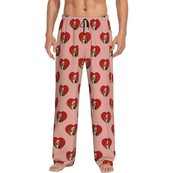 Xecao Basset hound dog with paw Men's Straight Lounge Pajama Pants - The Ultimate in Comfortable Sleepwear-Large