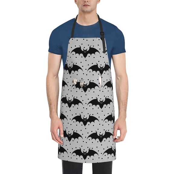 Xecao Bat Print Kitchen Cooking Aprons, Waterproof Adjustable Bib Aprons with 2 Pockets for Women Men Chef