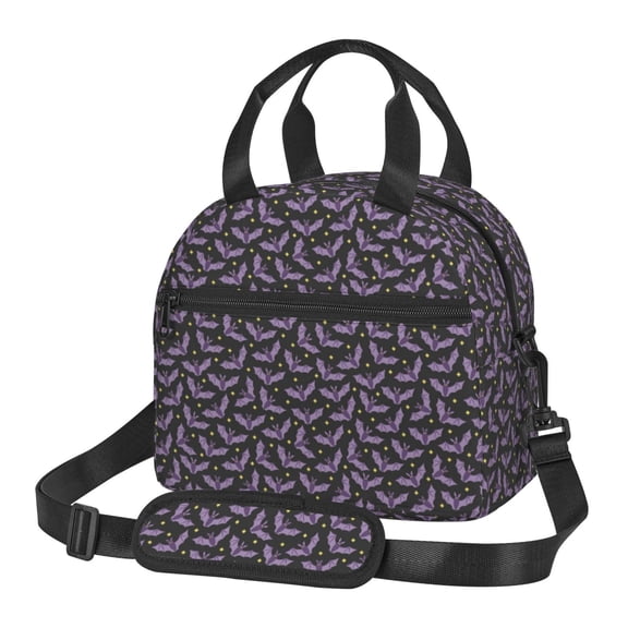 Xecao Bat Purple Print Insulated Lunch Box, Lunch Cags Lunch Bag Featuring An Adjustable Shoulder Strap