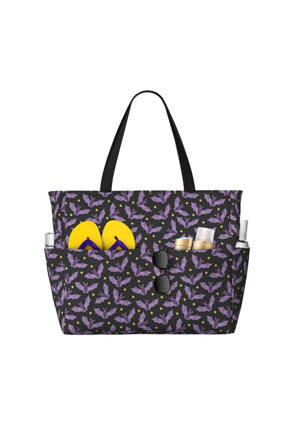 Bat Purple for versatile beach bag for women includes zipper pockets and waterproof material, ideal for vacations and adventures.