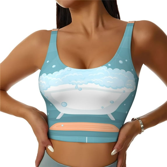 Xecao Bathtub with Soap Bubbles for Sports Bra with Removable Pads, Crop Tank Top Design, Women's Longline Sports Bra - Non-Wired - XX-Large