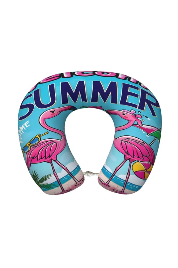 Beach Flamingo Trio Print Memory Foam Cervical Neck Pillow Versatile U-Shaped Pillows for Home,Office,Camping,Travelling,Soft Washable Cover