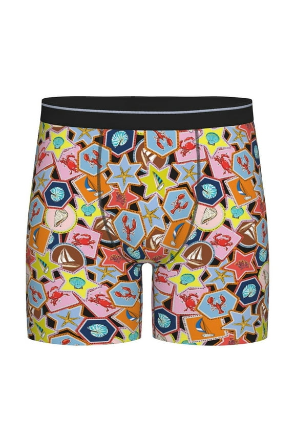 Beach Life Print Boxer Briefs for Men's Stretch Moisture-Wicking Underwear, Mid-Rise Classics breathable fabric