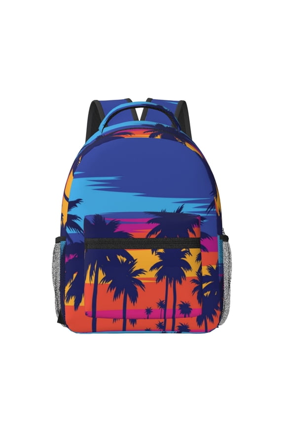 Beach with Palm Trees Travel Backpack: A spacious, stylish computer backpack ideal for men and women, perfect for college, school, or daily travels